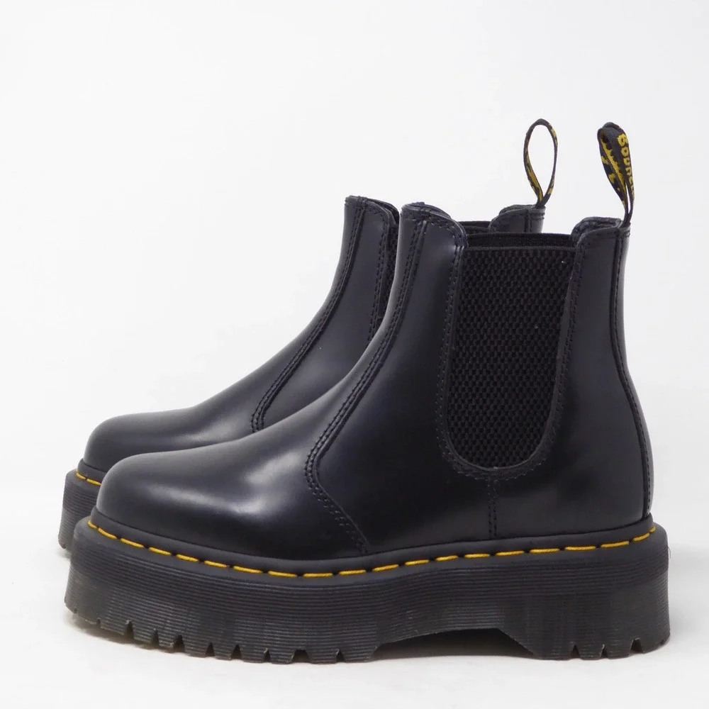Dr. Martens Womens Chelsea Boot Black Polished Smooth Platform 2976 Quad 6